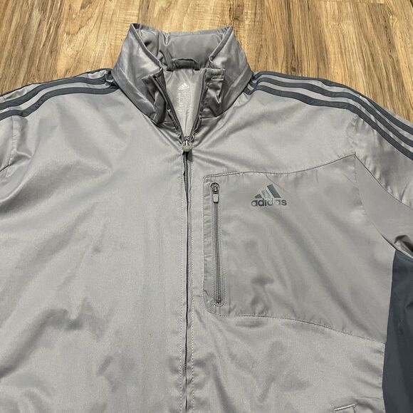 Adidas 3 Stripe Windbreaker Full Zip Jacket Mens Medium Mesh Lined Grey - Picture 2 of 9